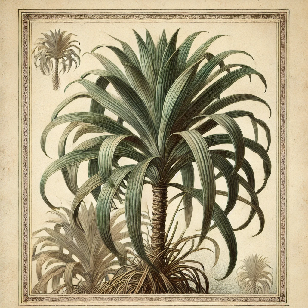 Victorian style botanical illustration of a Dracaena plant